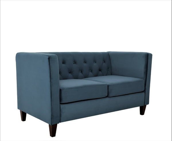 English Elm Button Tufted Crushed Velvet Loveseat Mid Century Two Seat Sofa with Tapered Wood Legs Navy Blue B2735S00095