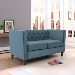 English Elm Button Tufted Crushed Velvet Loveseat Mid Century Two Seat Sofa with Tapered Wood Legs Navy Blue B2735S00095