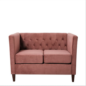 English Elm Button Tufted Crushed Velvet Loveseat Mid Century Two Seat Sofa with Tapered Wood Legs Rose B2735S00096