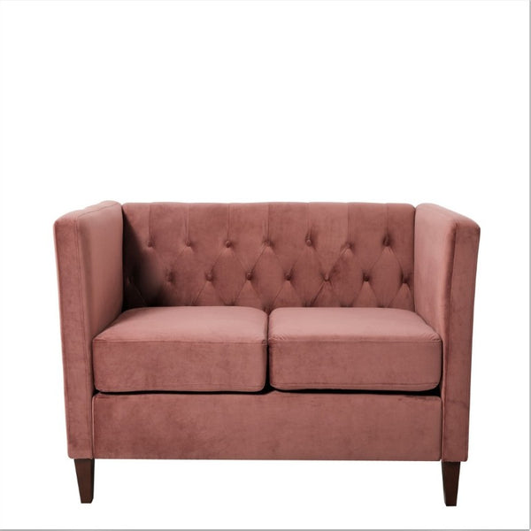 English Elm Button Tufted Crushed Velvet Loveseat Mid Century Two Seat Sofa with Tapered Wood Legs Rose B2735S00096