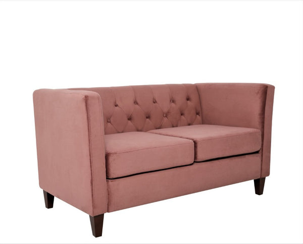 English Elm Button Tufted Crushed Velvet Loveseat Mid Century Two Seat Sofa with Tapered Wood Legs Rose B2735S00096