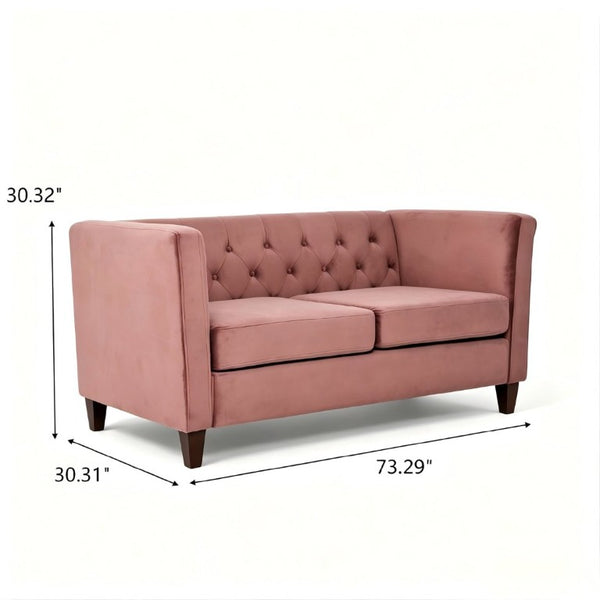 English Elm Button Tufted Crushed Velvet Loveseat Mid Century Two Seat Sofa with Tapered Wood Legs Rose B2735S00096