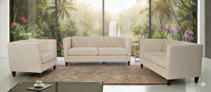 English Elm Button Tufted Crushed Velvet Loveseat Mid Century Two Seat Sofa with Tapered Wood Legs Ivory B2735S00098