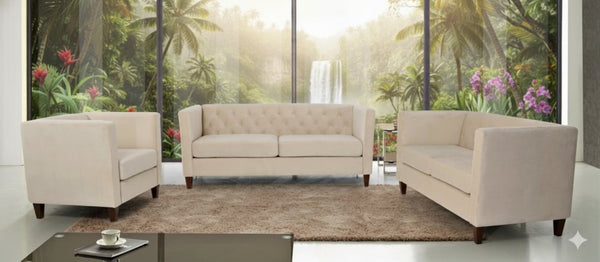 English Elm Button Tufted Crushed Velvet Loveseat Mid Century Two Seat Sofa with Tapered Wood Legs Ivory B2735S00098