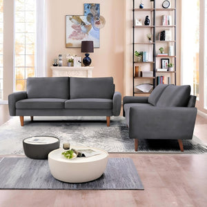 English Elm 2 Piece Velvet Sofa and Loveseat Set with Tapered Wood Legs for Modern Living Rooms Gray B2735S00100
