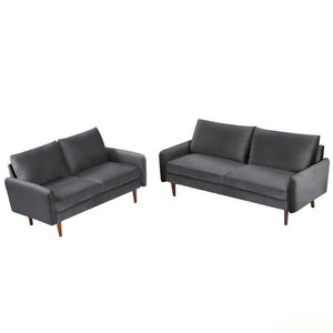 English Elm 2 Piece Velvet Sofa and Loveseat Set with Tapered Wood Legs for Modern Living Rooms Gray B2735S00100