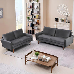 English Elm 2 Piece Velvet Sofa and Loveseat Set with Tapered Wood Legs for Modern Living Rooms Gray B2735S00100