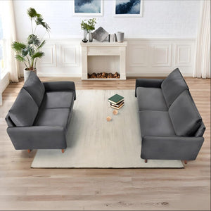 English Elm 2 Piece Velvet Sofa and Loveseat Set with Tapered Wood Legs for Modern Living Rooms Gray B2735S00100