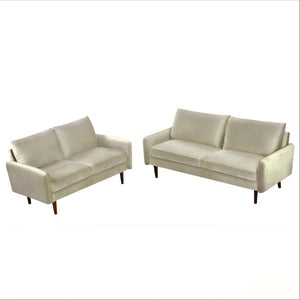 English Elm 2 Piece Velvet Sofa and Loveseat Set with Tapered Wood Legs for Modern Living Rooms Ivory B2735S00101