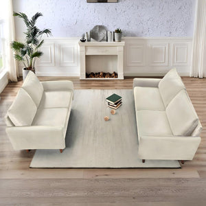 English Elm 2 Piece Velvet Sofa and Loveseat Set with Tapered Wood Legs for Modern Living Rooms Ivory B2735S00101