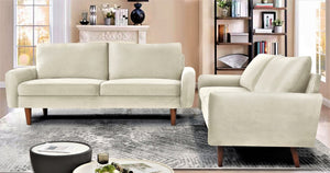 English Elm 2 Piece Velvet Sofa and Loveseat Set with Tapered Wood Legs for Modern Living Rooms Ivory B2735S00101