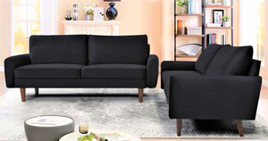 English Elm 2 Piece Velvet Sofa and Loveseat Set Mid-Century European Style with Tapered Wood Legs Black B2735S00102