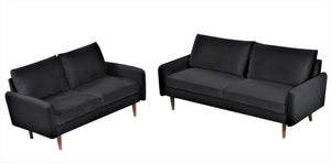 English Elm 2 Piece Velvet Sofa and Loveseat Set Mid-Century European Style with Tapered Wood Legs Black B2735S00102