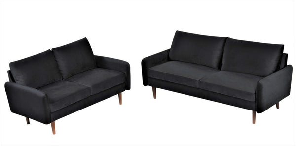 English Elm 2 Piece Velvet Sofa and Loveseat Set Mid-Century European Style with Tapered Wood Legs Black B2735S00102