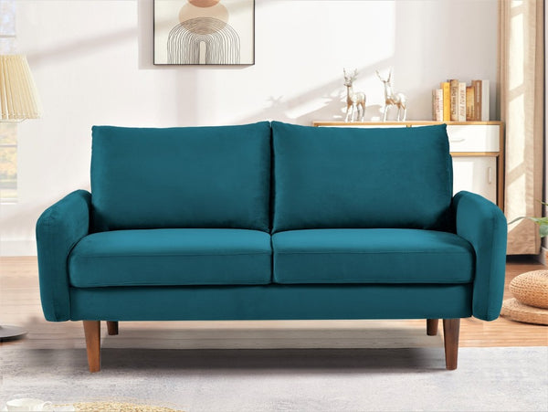 English Elm 2 Piece Velvet Sofa and Loveseat Set Mid-Century European Style with Tapered Wood Legs Emerald B2735S00103