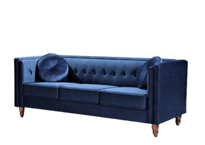 English Elm Classic Chesterfield Crushed Velvet Sofa with Button Tufting and Tapered Wood Legs Deep Blue B2735S00104