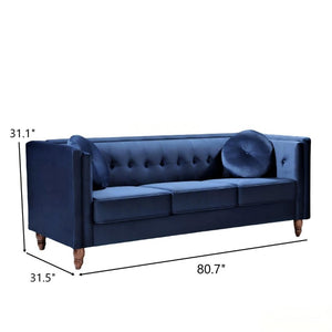 English Elm Classic Chesterfield Crushed Velvet Sofa with Button Tufting and Tapered Wood Legs Deep Blue B2735S00104