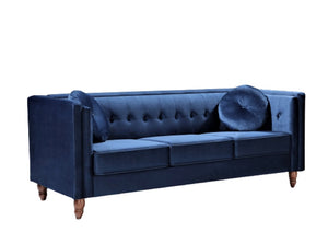 English Elm Classic Chesterfield Crushed Velvet Sofa with Button Tufting and Tapered Wood Legs Deep Blue B2735S00104