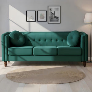 English Elm Classic Chesterfield Crushed Velvet Sofa with Button Tufting and Tapered Wood Legs Green B2735S00105