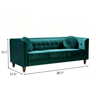 English Elm Classic Chesterfield Crushed Velvet Sofa with Button Tufting and Tapered Wood Legs Green B2735S00105