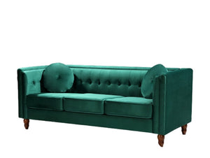 English Elm Classic Chesterfield Crushed Velvet Sofa with Button Tufting and Tapered Wood Legs Green B2735S00105