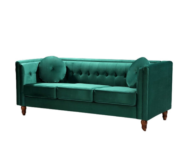 English Elm Classic Chesterfield Crushed Velvet Sofa with Button Tufting and Tapered Wood Legs Green B2735S00105