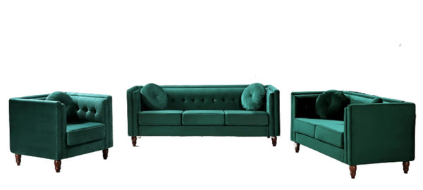 English Elm Classic Chesterfield Crushed Velvet Sofa with Button Tufting and Tapered Wood Legs Green B2735S00105