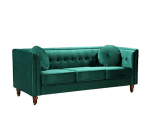 English Elm Classic Chesterfield Crushed Velvet Sofa with Button Tufting and Tapered Wood Legs Green B2735S00105