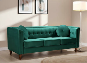 English Elm Classic Chesterfield Crushed Velvet Sofa with Button Tufting and Tapered Wood Legs Green B2735S00105