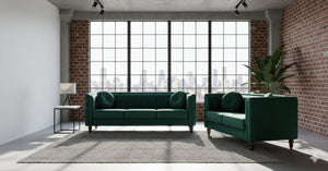 English Elm Classic Chesterfield Crushed Velvet Sofa with Button Tufting and Tapered Wood Legs Green B2735S00105