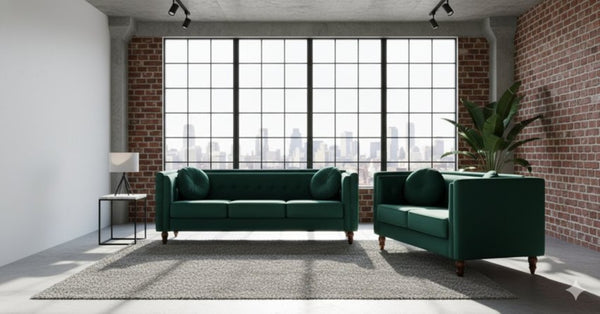 English Elm Classic Chesterfield Crushed Velvet Sofa with Button Tufting and Tapered Wood Legs Green B2735S00105