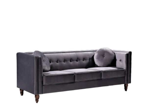 English Elm Classic Chesterfield Crushed Velvet Sofa with Button Tufting and Tapered Wood Legs Gray B2735S00106