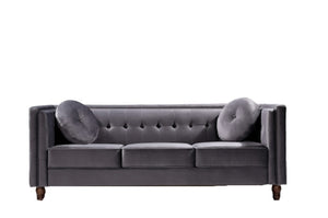 English Elm Classic Chesterfield Crushed Velvet Sofa with Button Tufting and Tapered Wood Legs Gray B2735S00106