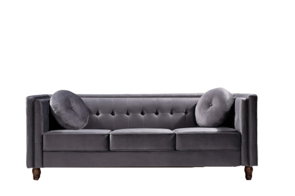 English Elm Classic Chesterfield Crushed Velvet Sofa with Button Tufting and Tapered Wood Legs Gray B2735S00106