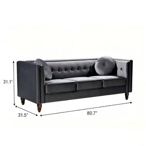 English Elm Classic Chesterfield Crushed Velvet Sofa with Button Tufting and Tapered Wood Legs Gray B2735S00106