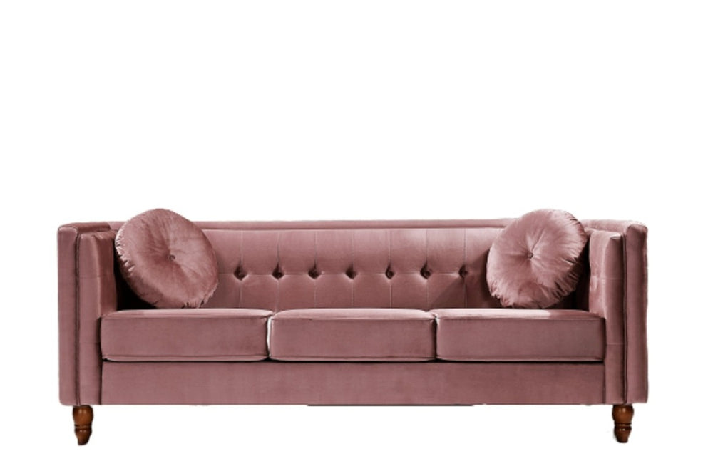 English Elm Classic Chesterfield Crushed Velvet Sofa with Button Tufting and Tapered Wood Legs Rose B2735S00107