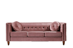 English Elm Classic Chesterfield Crushed Velvet Sofa with Button Tufting and Tapered Wood Legs Rose B2735S00107