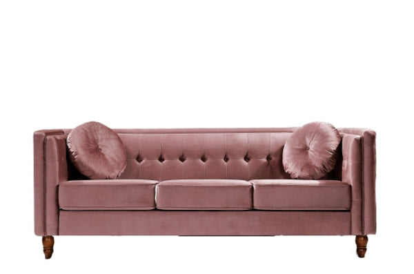 English Elm Classic Chesterfield Crushed Velvet Sofa with Button Tufting and Tapered Wood Legs Rose B2735S00107