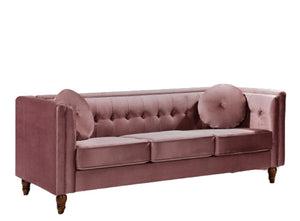 English Elm Classic Chesterfield Crushed Velvet Sofa with Button Tufting and Tapered Wood Legs Rose B2735S00107
