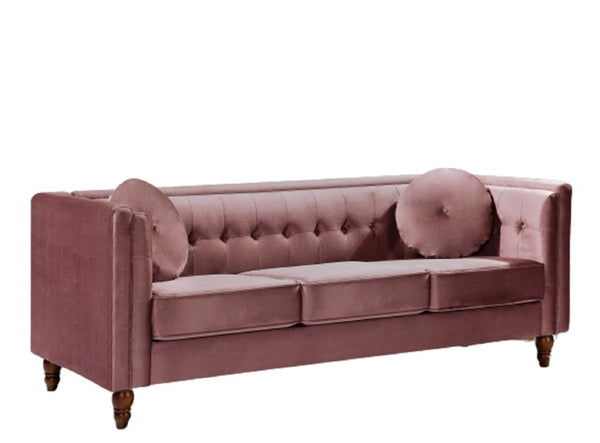English Elm Classic Chesterfield Crushed Velvet Sofa with Button Tufting and Tapered Wood Legs Rose B2735S00107