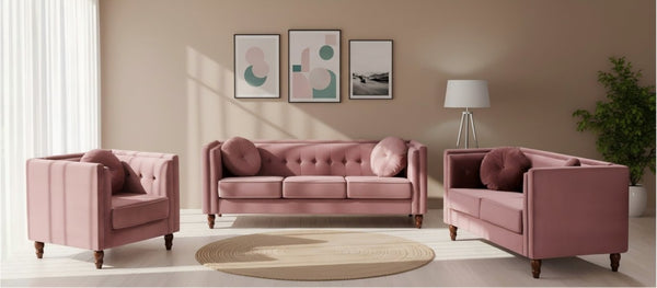 English Elm Classic Chesterfield Crushed Velvet Sofa with Button Tufting and Tapered Wood Legs Rose B2735S00107