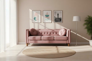 English Elm Classic Chesterfield Crushed Velvet Sofa with Button Tufting and Tapered Wood Legs Rose B2735S00107