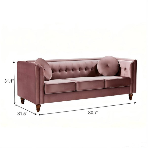 English Elm Classic Chesterfield Crushed Velvet Sofa with Button Tufting and Tapered Wood Legs Rose B2735S00107