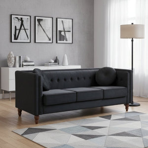 English Elm Classic Chesterfield Crushed Velvet Sofa with Button Tufting and Tapered Wood Legs Black B2735S00108