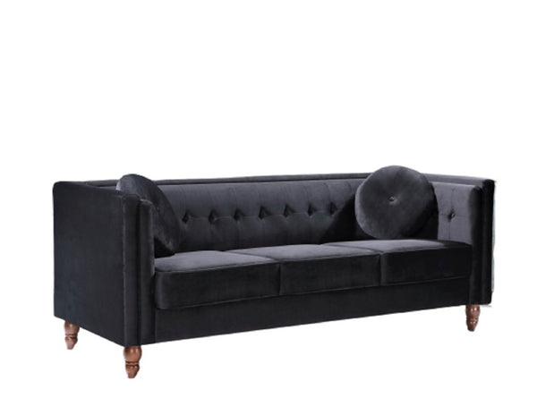 English Elm Classic Chesterfield Crushed Velvet Sofa with Button Tufting and Tapered Wood Legs Black B2735S00108