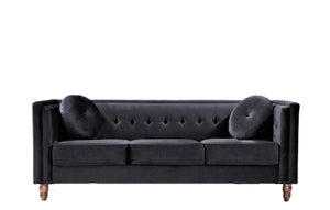 English Elm Classic Chesterfield Crushed Velvet Sofa with Button Tufting and Tapered Wood Legs Black B2735S00108