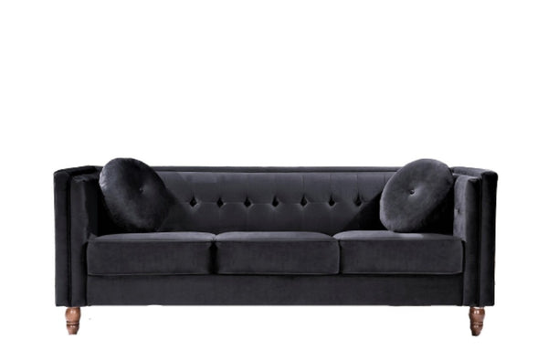 English Elm Classic Chesterfield Crushed Velvet Sofa with Button Tufting and Tapered Wood Legs Black B2735S00108