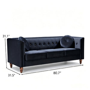 English Elm Classic Chesterfield Crushed Velvet Sofa with Button Tufting and Tapered Wood Legs Black B2735S00108