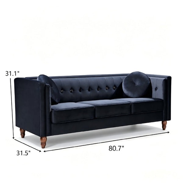 English Elm Classic Chesterfield Crushed Velvet Sofa with Button Tufting and Tapered Wood Legs Black B2735S00108