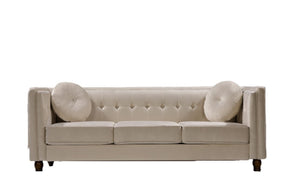English Elm Classic Chesterfield Crushed Velvet Sofa with Button Tufting and Tapered Wood Legs Ivory B2735S00109